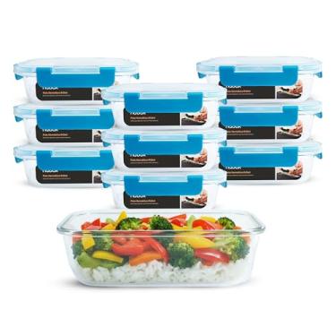 Imagem de Kit 10 Potes De Vidro Hermético Marmita Travas Premium 640ml (Azul)