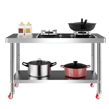 Imagem de Mesa de trabalho de aço inoxidável com rodízios, estação de trabalho comercial para cozinha, restaurante, garagem comercial (90 x 50 cm)