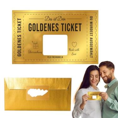 Imagem de Ticket de raspadinha, cartões de formulário de bilhetes de sorteio de ouro - Cupons de sorteio com envelope e adesivos, nota de certificados, atividade de chá de panela para aniversário