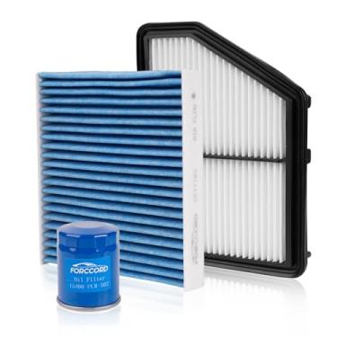 Imagem de Forccord Filtro de ar de cabine e filtro de ar do motor e filtro de óleo adequado para Honda Civic 2016-2026 2.0L, HR-V 2023-2026 2.0L substituição CF11182 CA12051 15400-PLM-A02 acessórios de carro