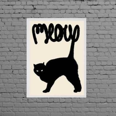 Imagem de Quadro Gato Preto Meow 33X24Cm - Com Vidro Moldura Preta - Quadros On-