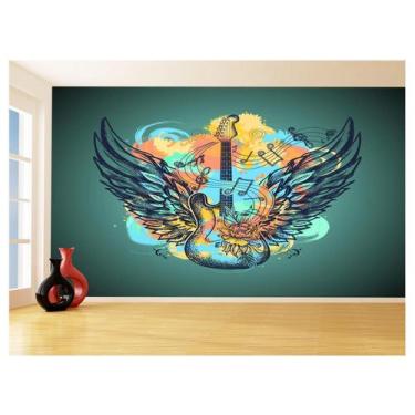 Imagem de Papel De Parede 3D Arte Guitarra Asas Colorido 3,5M Tra142 - Você Deco