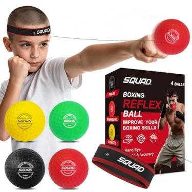 Imagem de SQUAD Conjunto de bolas de reflexo de boxe - bolas de reação de 4 níveis + faixa ajustável - velocidade do trem, tempo e coordenação olho-mão - diversão segura para crianças e adultos - Boxe/MMA/Krav