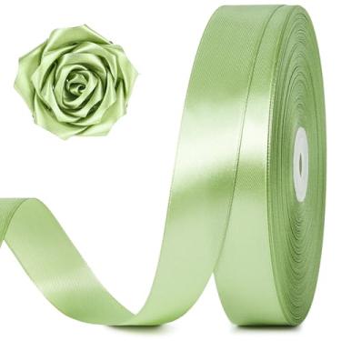 Imagem de Jutieuo Fita de cetim verde sálvia de 2,5 cm, 100 metros, rolo de fita de tecido sólido para buquê de flores, embrulho de presente, fabricação de rosas, artesanato artesanal