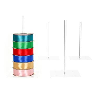 Imagem de Suporte de armazenamento de fita, pacote com 4 fitas de acrílico quadrado transparente para costura, artesanato, malha, guirlanda, rolo de crochê, florista, arte, embrulho, presente (altura 24 cm)