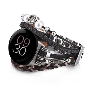 Imagem de Fivoilin Pulseira De Couro Boho Compatível Com Google Pixel Watch 3 41 Mm/Pixel 2/1, Acessórios Multicamadas Para Mulheres E Homens, Preta