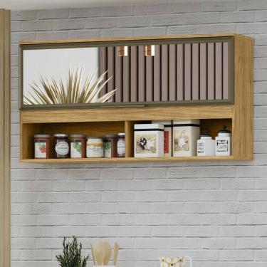 Imagem de Módulo De Cozinha Armário Aéreo Com Porta De Vidro 3 Nichos - Verace Marrocos-off White