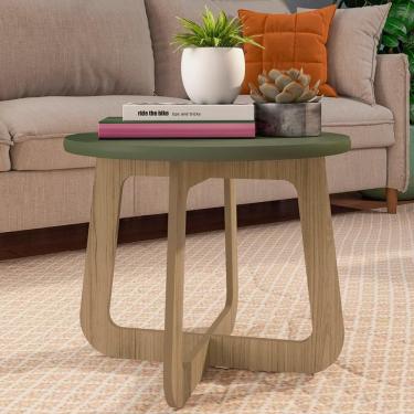Imagem de Mesa Centro Redonda 65cm Para Sala Mdf Rexxar Menta/carvalho A09 - Mpozenato