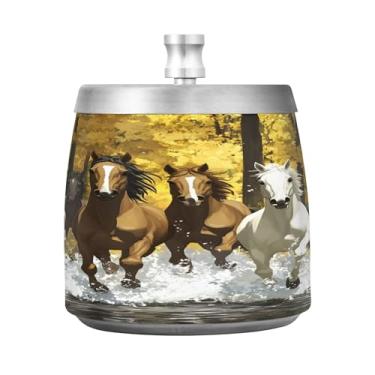Imagem de SEHANY Cinzeiro majestoso para cavalos de corrida com tampa para cigarro, à prova de vento, sem fumaça, aço inoxidável, cinzeiro para uso interno, externo, grande, inodoro, para fumantes, decoração de