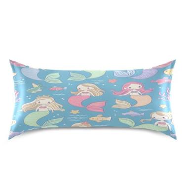 Imagem de Blueangle Linda fronha de cetim sereia para cabelo e pele, fronha de seda, tamanho king (50,8 x 101,6 cm) - Capas de almofada de cetim refrescantes com fecho de envelope (677)