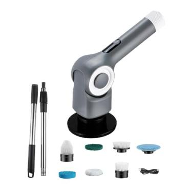 Imagem de Fenteer Escova de limpeza de chuveiro, purificador de banheiro, alça de extensão multiuso, portátil, máquina de limpeza rotativa para piso, carro, Cinza