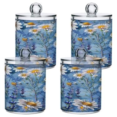 Imagem de ATTX Dispensador de suporte Qtip de margarida branca para bola de algodão, cotonete, frasco de boticário de plástico transparente, decoração de casa, pote de armazenamento de cozinha, pacote com 4