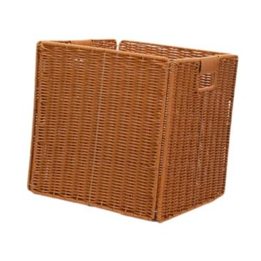Imagem de WeiLaiKeQi Organizador de lavanderia imitação de cesta de vime dobrável para prateleiras Bin de armazenamento decorativo cesto de armazenamento dobrável para