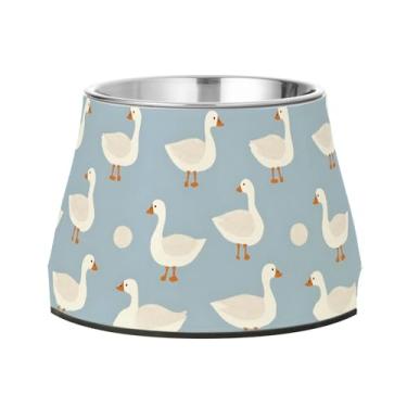 Imagem de SEHANY Tigelas fofas para cães de pato antiderrapante de aço inoxidável com fundo de borracha que evita a queda, 2,3 tigelas quadriculadas para comida e água para cães e gatos