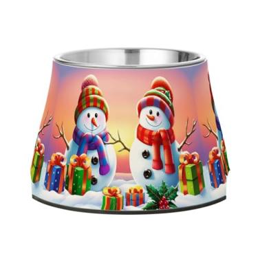 Imagem de GakkiGii Linda tigela elevada de boneco de neve de Natal, tigelas elevadas para cães com base antiderrapante e alimentador removível de aço inoxidável para cães pequenos e médios