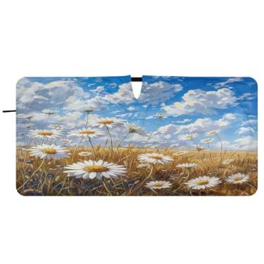 Imagem de Blueangle White Daisies Para-brisas Guarda-sol - 149.9 cm x 76.2 cm Dobrável Carro Frontal Para-sol Blocos Raios UV Viseira de Sol (815)