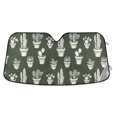 Imagem de SEHANY Pára-brisa de carro cacto planta verde para-sol dobrável janela frontal protetor de viseira solar para carro, SUV, caminhão - Mantenha o veículo fresco, 133 x 23,5 polegadas