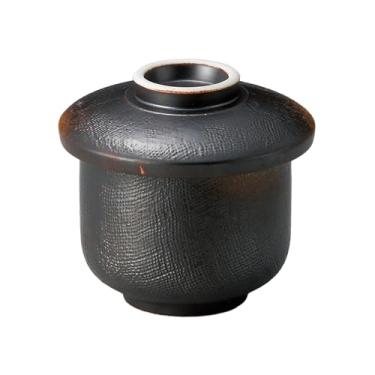 Imagem de IPPINKA Conjunto Yakishime Chawanmushi - Copo de cerâmica japonesa sem vidro com tampa - Preto - Feito no Japão