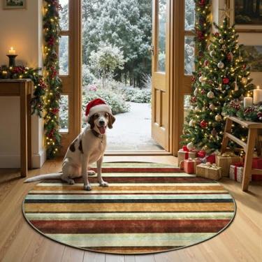 Imagem de jinchan Tapete redondo de 1,5 m, moderno, listrado, lavável, macio, grande, cobertor, antiderrapante, colorido, para quarto, cozinha, sala de jantar, casa, escritório, crepúsculo caramelo