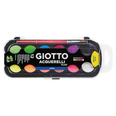 Imagem de GIOTTO Acquerelli Fluo, Conjunto de Aquarela com 12 Cores Fluorescentes, Pastilhas de 30mm com Pincel