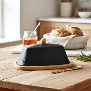 Imagem de Xicara Oasis Açucareiro Saleiro Pimenteiro Manteigueira Preto Bambu Café (Manteigueira Preta)