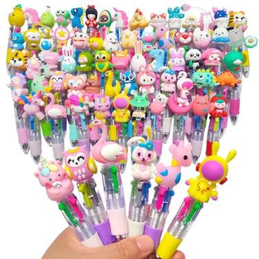 Imagem de lyyochinn 64 minicanetas multicoloridas em uma canetas fofas 4 em 1 para crianças, perfeitas para aniversários, festas infantis e recompensas de estudantes, canetas divertidas e presentes de classe em