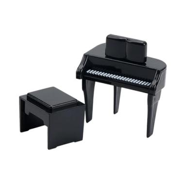 Imagem de KiBcsLic Piano em miniatura para casa de bonecas, decoração ornamental, acessórios para cena musical, teclado de brinquedo para sala de música, mobília para, Preto