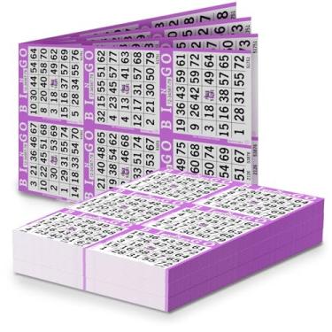 Imagem de Folhas de papel de bingo – 6 faces, 30,5 cm x 20,3 cm – Pacote com 500 cartões de bingo descartáveis – Papel Dauber reciclável para idosos, adultos e eventos comunitários (Roxo)