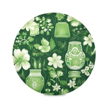 Imagem de Wassud Jogo americano vasos de flores verdes e brancos tapetes de mesa redondos para cozinha e jantar tapetes laváveis resistentes ao calor decoração de mesa 39 cm