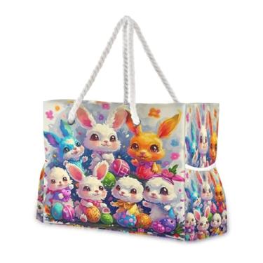 Imagem de Wassud Bolsa de praia feminina para reunião de coelhos, grande, impermeável, à prova de areia, bolsa de viagem com zíper e bolso para piscina, academia, acampamento