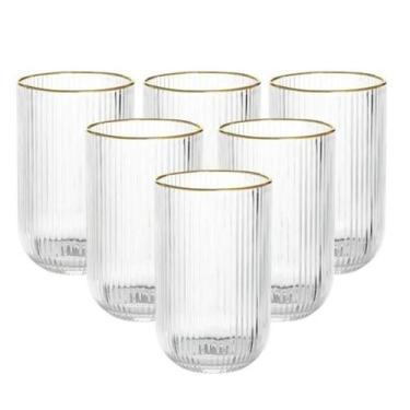 Imagem de Jogo de 6 copos versalhes em vidro com borda dourada 420ml - LEHAVI