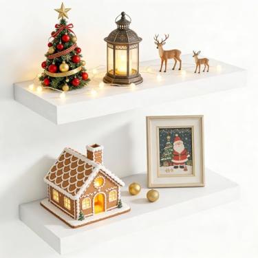 Imagem de Prateleiras flutuantes de 61 cm para parede, prateleira flutuante de 20 cm de profundidade para armazenamento e exibição, prateleira rústica montada na parede com suportes invisíveis para sala de