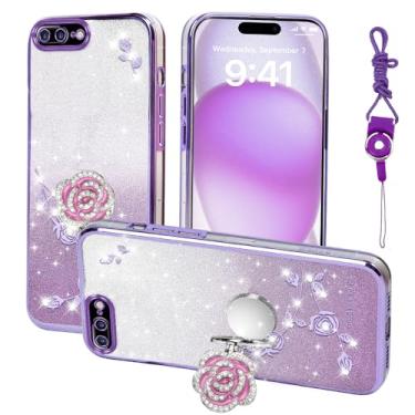 Imagem de Nouxwerx Capa para Apple iPhone 8 Plus (5,5 polegadas), capa de celular para iPhone 7 Plus, capa macia e fina para meninas e mulheres, com cordão de suporte de anel, capa protetora à prova de choque
