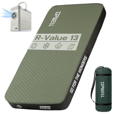 Imagem de UPWELL Almofada de dormir autoinflável, colchão de acampamento de 11,4 cm de espessura com espuma sólida, tapete de dormir único, portátil, enchimento rápido para uso ao ar livre, portátil, com bomba