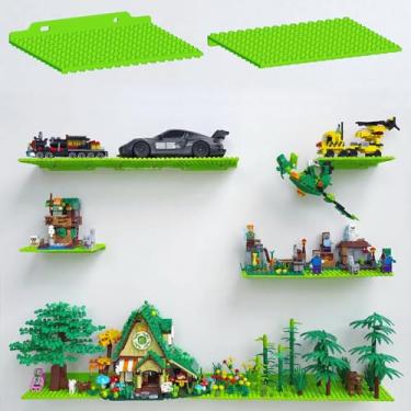 Imagem de LRANFOW 6 prateleiras flutuantes para exibição de parede compatíveis com blocos de construção Lego, pinos de 4,9 mm 16 x 13 para armazenamento e exibição de tijolos de brinquedo, prateleira de