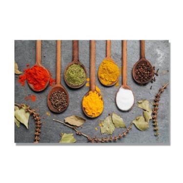 Imagem de NHLDZYH Arte de parede em tela colorida para especiarias e colher de tempero | Decoração de cozinha vintage | Arte moderna para casa e sala de jantar. B28. Tela somente 80 x 120 cm - 31,5 x 47,3 pol