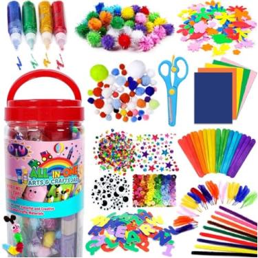 Imagem de FUNZBO Materiais de artes e artesanato para crianças – Kit de artesanato com bastão de cola com glitter, limpadores de cachimbo, ferramentas de artesanato e artesanato, kit de material escolar faça