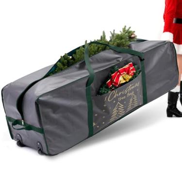 Imagem de IMAGINING Bolsa de armazenamento de árvore de Natal, serve para oficiais de Natal de 6/2,3 m, bolsa com zíper com alças e rodas de transporte reforçadas, vermelha (apenas bolsa)