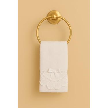 Imagem de Toalha de Lavabo Bordada em Linho Branco com Renda Renascença, Pequena, Artesanal, Tradicional do Ceará, para Batizado