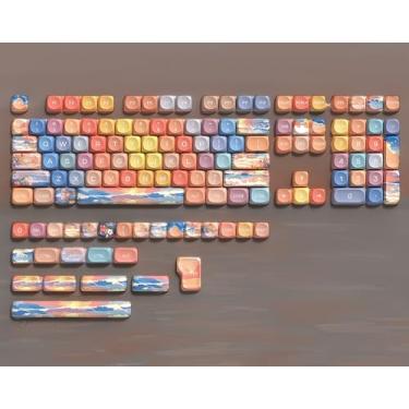 Imagem de dagaladoo Lindo conjunto de teclas PBT, teclas Sunset MOA Profile 60 75 100 por cento, teclado personalizado Dye-Sub 134 teclas para teclado mecânico 100% 75% 65% 60% TKL US Layout
