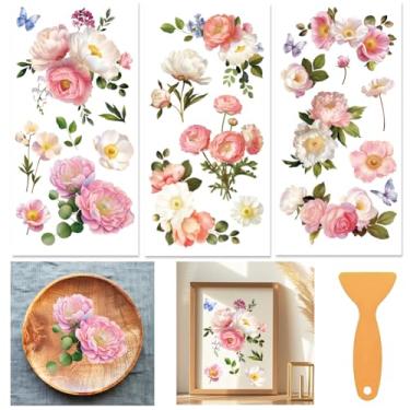 Imagem de beinkmake 3 folhas flores doces esfregar em transferências para artesanato e móveis 30 × 15 cm floral peônia rosa borboleta móveis transferência adesivos para móveis de madeira armários armários