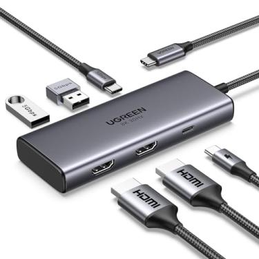 Imagem de UGREEN Revodok USB C HUB 6 em 1 com 2 HDMI, Dual HDMI 4K@60Hz, Single 8K@30Hz, 5Gbps USB C, 2 USB 3.0, PD 100W, Compatível com XPS, ThinkPad, Surface e Mais (Somente macOS Suporta Modo Espelho)