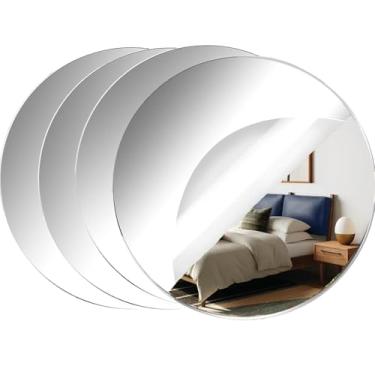 Imagem de CEUQIESO Espelhos redondos de acrílico, azulejos de espelho circular de 15 cm, adesivos autoadesivos para parede, casa, sala de estar, quarto, decoração, pequenos espelhos para artesanato (4, 6
