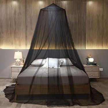 Imagem de Mengersi Elegante Preto Redondo Mosquiteiro Cortinas para Cama Ajustáveis Twin, Casal, Queen, Cama King Size, Instalação Rápida e Fácil