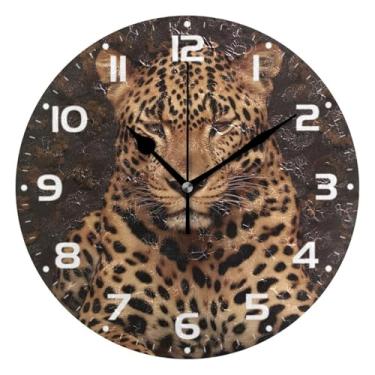 Imagem de JUZIHAI Lindo relógio de parede leopardo silencioso, sem tique-taque, relógios de parede redondos operados por bateria, fácil de ler, relógio decorativo de parede para casa, cozinha, sala de estar