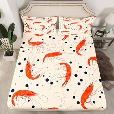 Imagem de Lençol de cama infantil com lagosta, oceano costeiro, para decoração de quarto fofo, lagosta vermelha, mar selvagem, lençol com elástico, solteiro