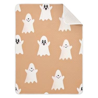 Imagem de Qilmy Cobertor de bebê Halloween Boo 76 x 101 cm, cobertor infantil de algodão macio para meninos e meninas, cobertor leve e quente para bebês de berço, carrinho de bebê, soneca, recém-nascido
