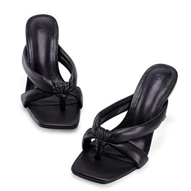 Imagem de Coutgo Sandálias femininas de salto alto com bico quadrado mules salto mule sexy stiletto vestido sandálias de festa, Preto, 11