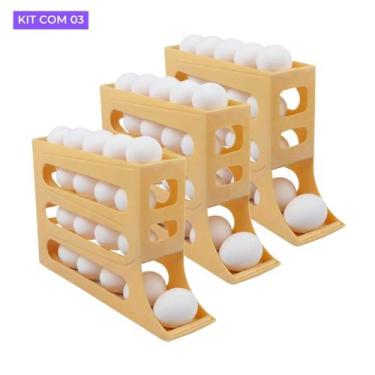 Imagem de Kit 3 Porta Ovos Dispenser Automático 4 Andares Suporte Rolante Organi