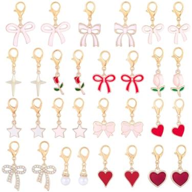 Imagem de CRASPIRE 30 peças, 15 estilos, pingentes, pingentes de liga de prata, decoração de sapatos com fecho de lagosta, laço, estrela, lua, coroa, borboleta, brilhante, para tênis, botas, lona, joias, colar